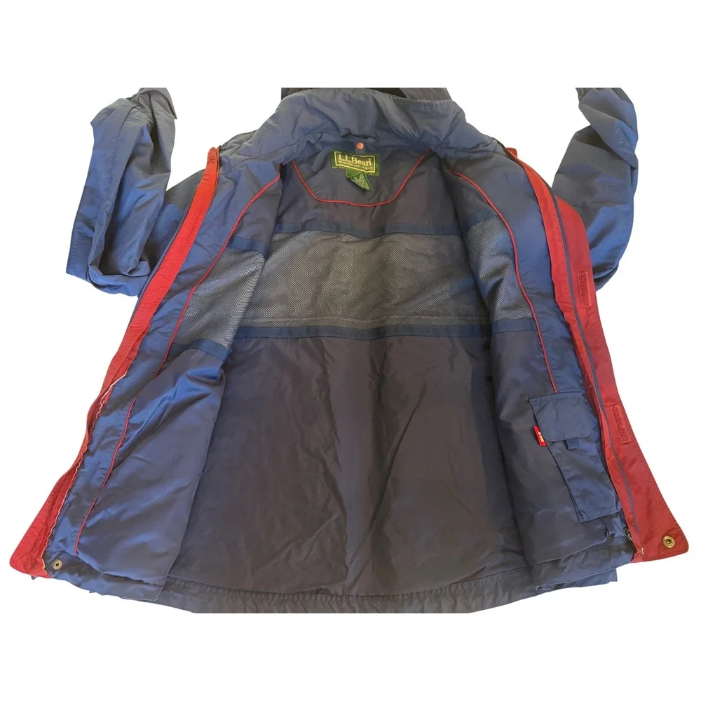 L.L. Bean Mens Rain Jacket Large Blue Hooded Windproof Windbreaker Outdoor OBCY9